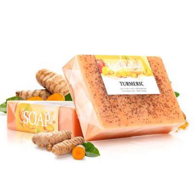 MIESCHER Turmeric Scrub Soap, Facial Scrub Exfoliator, Natural Walnut Shell Scrubbing Particles, Moisturizing Body Face Scrub Deep Cleaning for Dry Skin, Blackheads, Face Peeling Soap, 3.52oz.