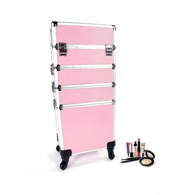 BHUAJJHSV Tie rod makeup case, embroidered case, pink, four in one, aluminum alloy, suitable for weddings, dressing rooms