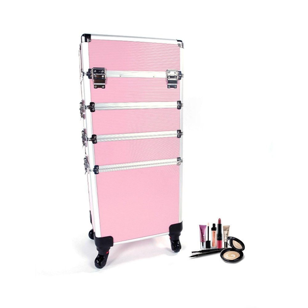 BHUAJJHSV Tie rod makeup case, embroidered case, pink, four in one, aluminum alloy, suitable for weddings, dressing rooms