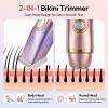 Bikini Trimmer for Women- 2-in-1 Electric Razors for Women, IPX6 Waterproof Bikini Shaver with Ceramic Blade, Dual Head Body Hair Trimmer for Underarm, Face, Legs view 2