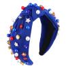 Jaciya Patriotic Knotted Headband for Women - Blue Headband with Red White Blue Star, Rhinestone & Pearl Accents, 4th of July Hair Accessory view 1