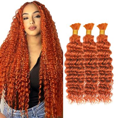 30 30 30 Inch Ginger Orange Boho Human Hair Deep Wave Bulk 350 Human Braiding Hair Orange Boho Human Hair Extensions Curly Braids