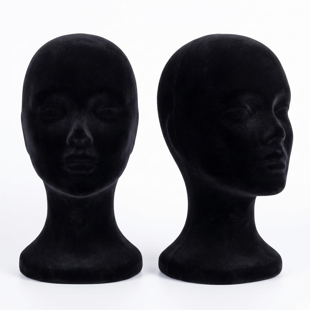 Fuzeiuo Foam Mannequin Head for Wigs, 11 Inch Non Slip Styrofoam Head Wig Stand Display Holder for Hats Glasses Hair Styling, Cosmetology Manikin Head with Stable Base (Black)