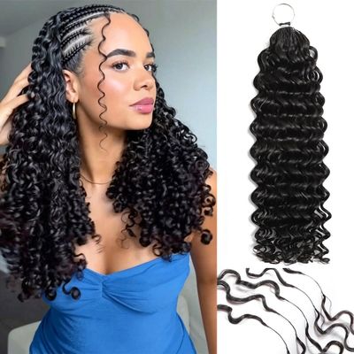Feather Crochet Human Hair for Black Women Water Wave Crochet Hair Deep Ocean Wave Bundles Human Hair 22 Inch Miracle Knots Hair Lightweight Reusable Hair Extensions 180g