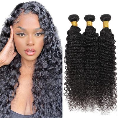 Deep Wave Bundles #1B Black Bundles Human Hair 30 32 34 Inch Natural Black Deep Curly Bundle Human Hair Extensions Unprocessed Virgin Remy Hair 3 Bundle 50 Gram Per Bundle