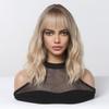 Veltronix Breathable Glueless Wavy Bob Real Human Hair Wig with Bangs Ombre Blonde Short Heat Resistant Bob Style for Women (Blonde,14inch) view 2