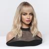 Veltronix Breathable Glueless Wavy Bob Real Human Hair Wig with Bangs Ombre Blonde Short Heat Resistant Bob Style for Women (Blonde,14inch) view 3