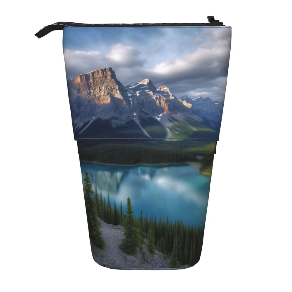 NBSKSDLK Standing Pencil Case, Cute Telescopic Pencil Pouch, Banff National Park Pencil Bag, Kawaii Stand up Pen Holder, Portable Aesthetic Makeup Bag for Christmas Holiday New Year Office Bag