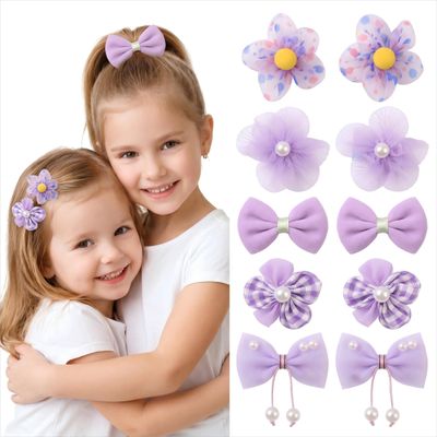 YNOBUN 10 Pack Cute Flower Bow Hair Accessories for Toddlers & Little Girls Hair Scrunchies Hair Clips Set Elastic Hair Ties for Daily Wear School Party Birthday & Performance-pl