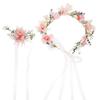 HOMOCONO Pearl Butterfly Floral Headband and Bridal Hair Wreath Set, Simulated Flower Garland Hair Accessories for Women Wedding Party Headpiece view 1