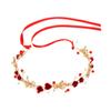 WOONEKY Bridal Flower Headband with Pearl and Alloy, Red Floral Garland Headdress for Women, Wedding Hair Accessory for Brides and Flower view 1