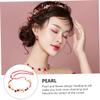 WOONEKY Bridal Flower Headband with Pearl and Alloy, Red Floral Garland Headdress for Women, Wedding Hair Accessory for Brides and Flower view 3