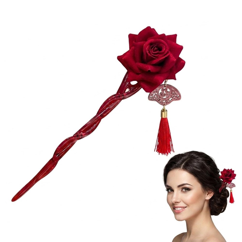 Chinese Hair Sticks, Chinese Hairpin for Women, Red Chopsticks for Hair, Asian Hair Accessories for Updos and Buns, Ideal for Daily and Evening Events