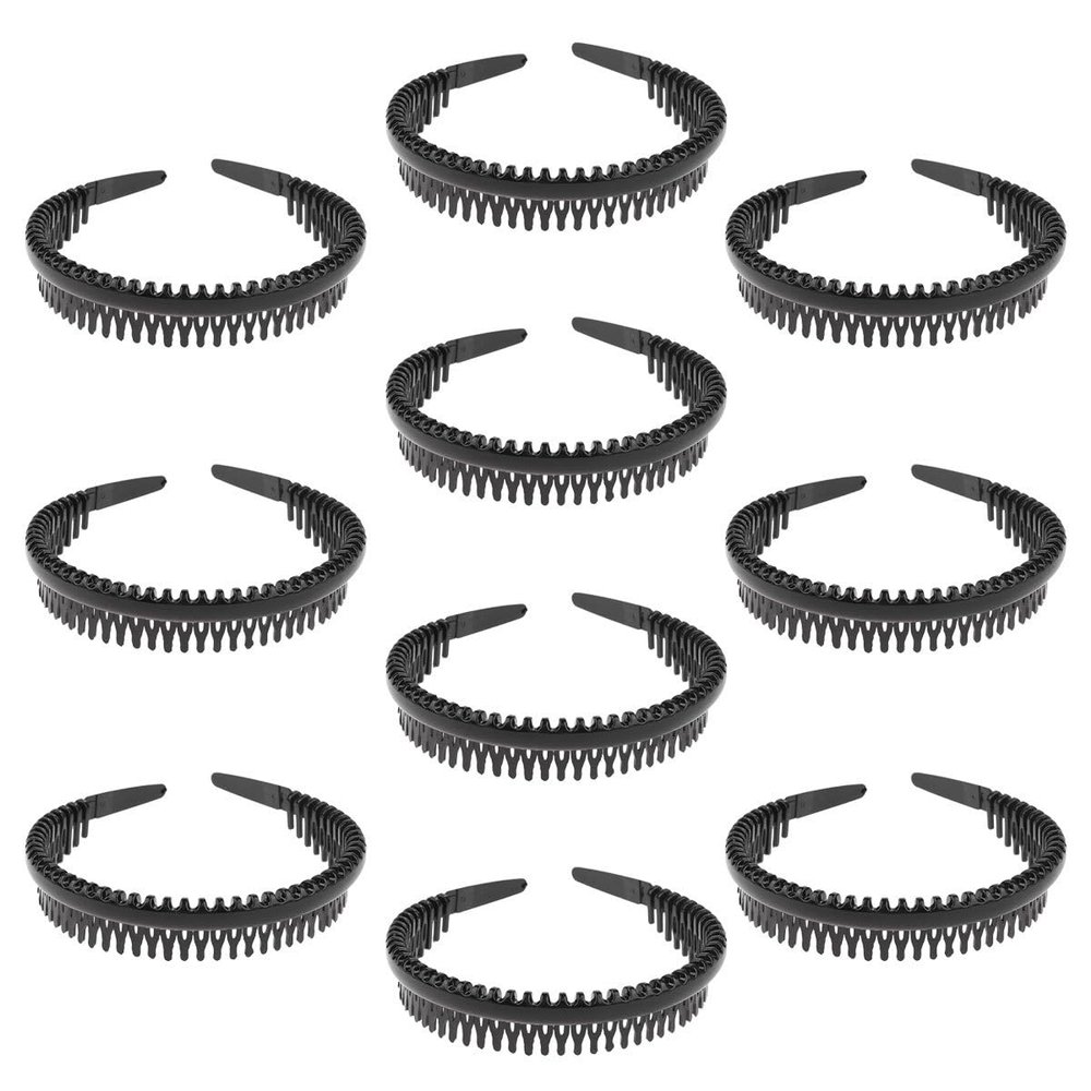 DECHOUS 10pcs Non-slip Hair Hoop Headbands with Smooth Teeth Comb for Women, Black Hard Hair Accessories Suitable for Sports and Daily Wear