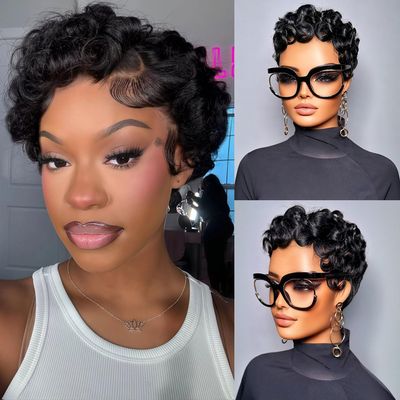 Pixie Cut Wig Human Hair Short Pixie Wigs for Black Women Short Glueless Wigs Human Hair Pre Plucked Pre Cut Brazilian Virgin Human Hair Wigs for Black Women Short Pixie Cut Wigs Human Hair (025-1B)