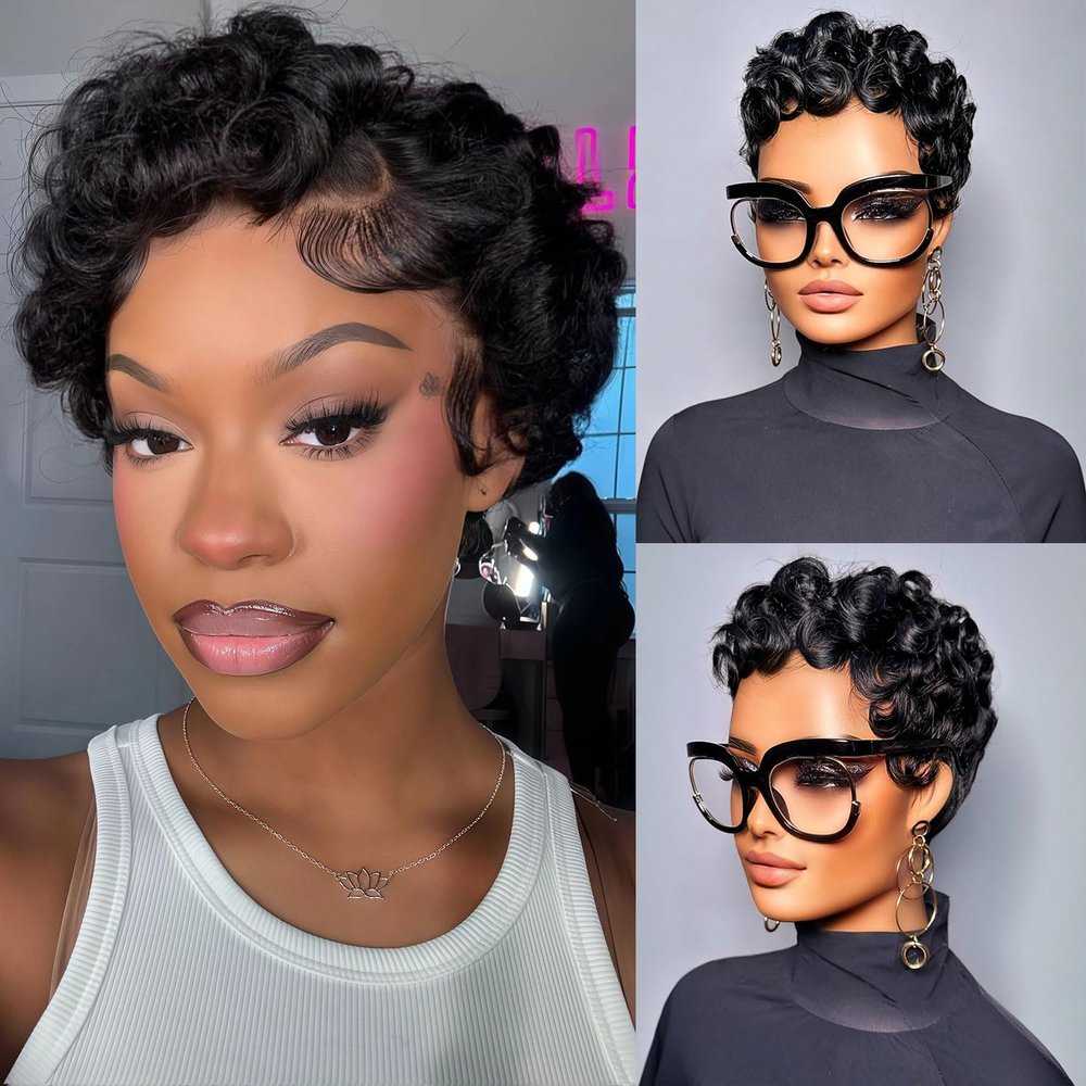Pixie Cut Wig Human Hair Short Pixie Wigs for Black Women Short Glueless Wigs Human Hair Pre Plucked Pre Cut Brazilian Virgin Human Hair Wigs for Black Women Short Pixie Cut Wigs Human Hair (025-1B)