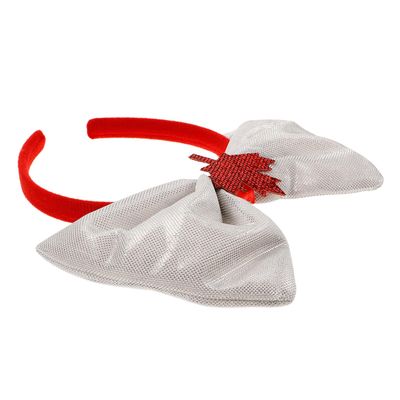 Abaodam Decorative Bow Headband with Silver Thread Fabric Red Maple Leaf Festival Hair Accessories and Women Party Hairband for Fourth of July Celebration