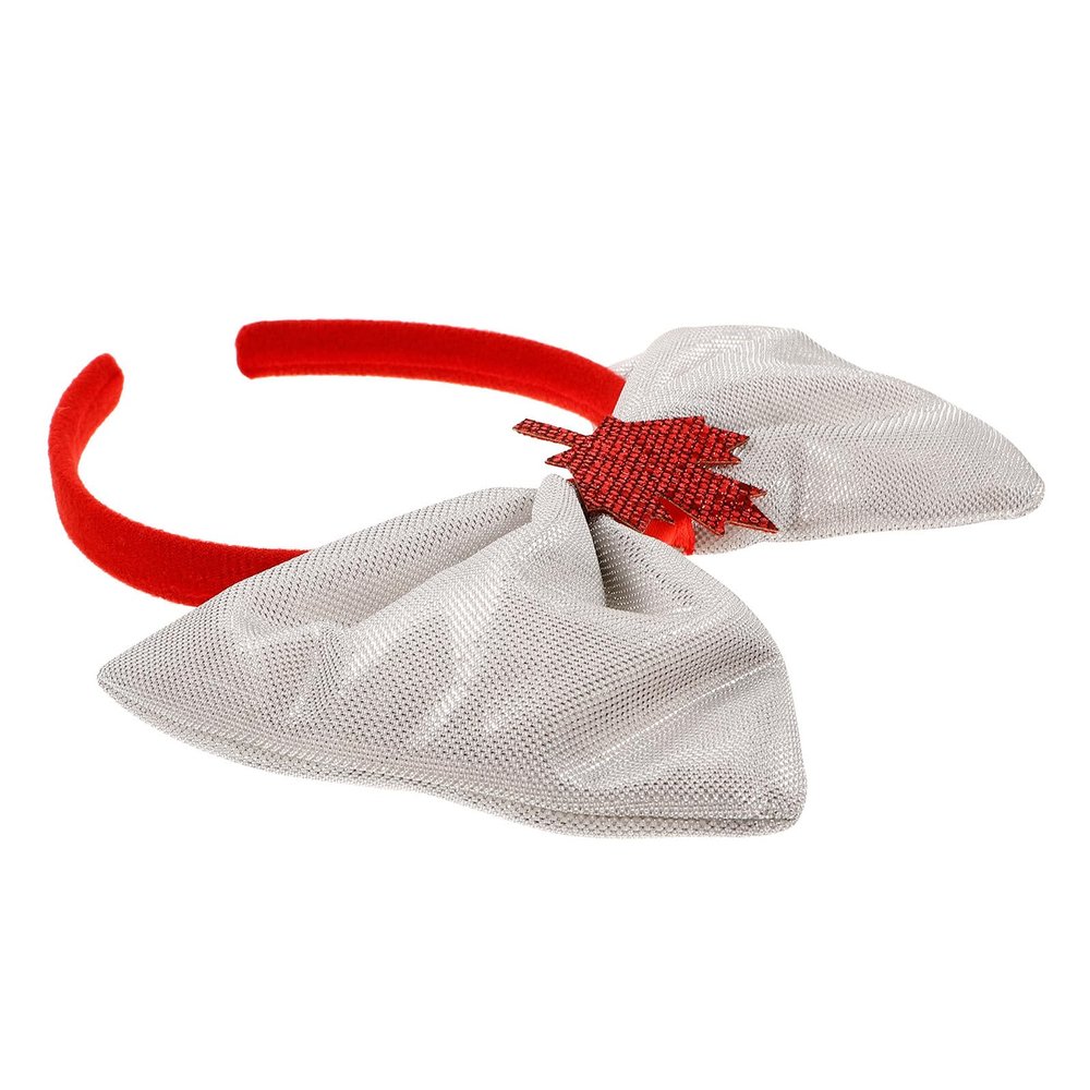 Abaodam Decorative Bow Headband with Silver Thread Fabric Red Maple Leaf Festival Hair Accessories and Women Party Hairband for Fourth of July Celebration