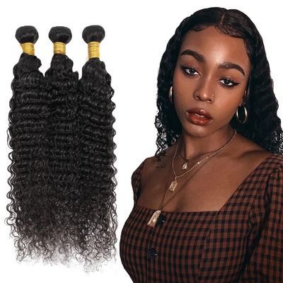 #1B Human Hair Bundles Deep Wave Bundles 34 34 34 Inch Deep Wave Human Hair Extensions Double Weft Unprocessed Brazilian Virgin Hair Natural Black 3 Bundle 50 Grams Per Bundle For Women