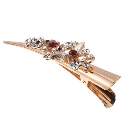 DECHOUS Metal Floral Hair Clip Rhinestone Bobby Pin Large Duckbill Clip for Women Coffee Color Wedding Bridal Hair Accessory Updo Barrette