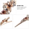 DECHOUS Metal Floral Hair Clip Rhinestone Bobby Pin Large Duckbill Clip for Women Coffee Color Wedding Bridal Hair Accessory Updo Barrette view 3