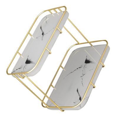 CORHAD Makeup Organizer Shelf 2-tier Gold and White Cosmetic Storage Rack for Vanity Counter Bathroom with Multi-function Organizer Basket for Skincare and Perfume