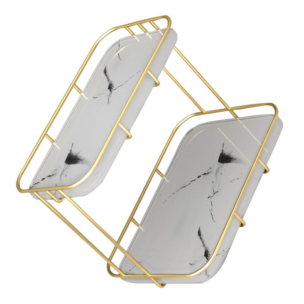 CORHAD Makeup Organizer Shelf 2-tier Gold and White Cosmetic Storage Rack for Vanity Counter Bathroom with Multi-function Organizer Basket for Skincare and Perfume