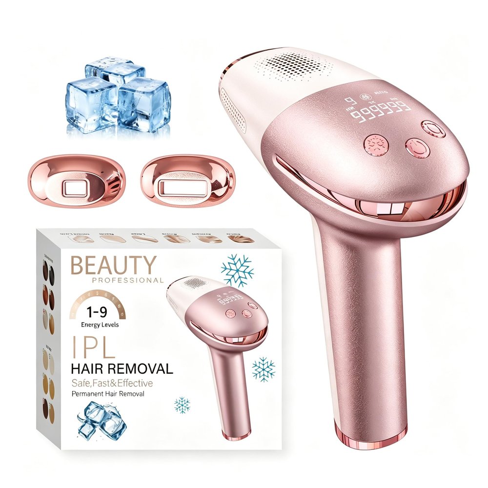 BHRL-13 Rechargeable IPL Hair Removal Device with Ice Cooling, High Energy Fast Flashing, 9 Energy Levels & 3 Modes for Home, Office & Travel Use