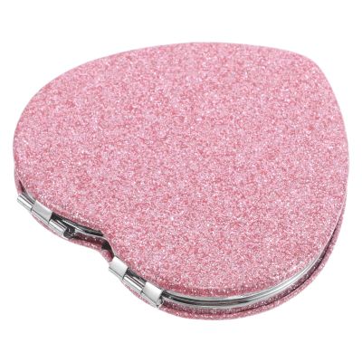 SAFIGLE Heart Shaped Folding Pocket Mirror Double-Sided Portable Handheld Travel Compact Vanity Mirror with Silver Frame and Pink Cover for Makeup on The Go