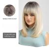 Veltronix Breathable Lightweight Ombre Gray Blonde Bob Real Human Hair Wig with Bangs Short Straight for Daily Wear (Ombre Gray Blonde,14inch) view 2