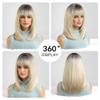 Veltronix Breathable Lightweight Ombre Gray Blonde Bob Real Human Hair Wig with Bangs Short Straight for Daily Wear (Ombre Gray Blonde,14inch) view 4