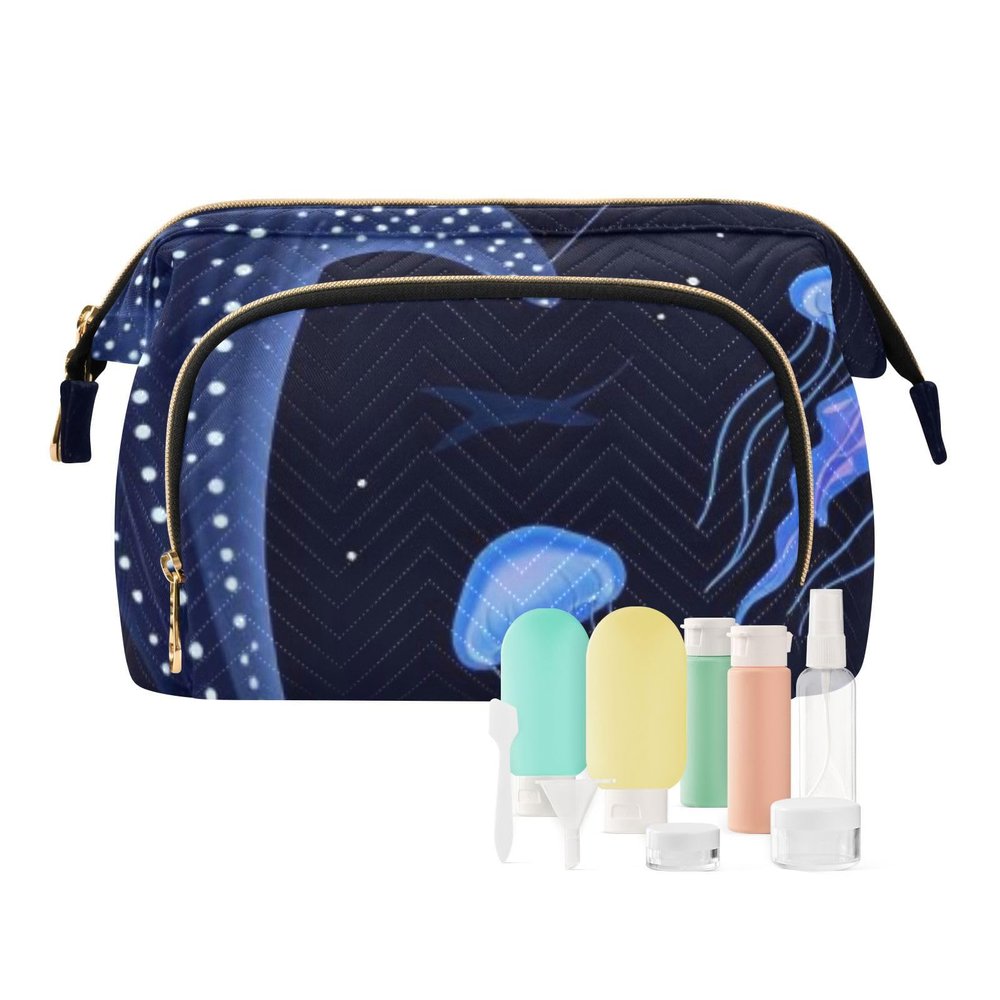 decor gift Travel Cosmetic Bag Lightweight Animal Sea Jellyfish Starry Night (longword) Women Coin Purse for Cosmetic Toiletry