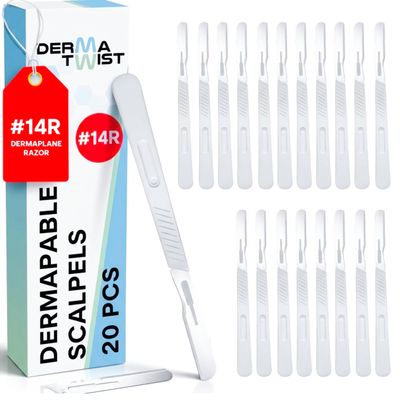 DermaTwist 14R Dermaplane Razor for Women Face Sterile Dermaplane Scalpels Facial Razors for Women Face Dermaplaning Professional Face Shaver (20 Pack)