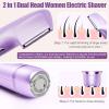 Bikini Trimmer for Women 2 in 1, Dual Head Womens Electric Shaver, Electric Razors for Pubic Hair, IPX7 Waterproof Rechargeable Facial Hair Removal for Shaving Underarm Leg Arm Face Body, Purple view 2