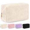 Corduroy Makeup Bag Premium Quality Cosmetic Bag to Package Cosmetics/Charger/Stationery Portable Toiletry Bag for Women, Trendy Gift for Her Birthday Mother's Day Wedding Graduation (White-Basic) view 1