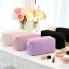 Corduroy Makeup Bag Premium Quality Cosmetic Bag to Package Cosmetics/Charger/Stationery Portable Toiletry Bag for Women, Trendy Gift for Her Birthday Mother's Day Wedding Graduation (White-Basic) view 2