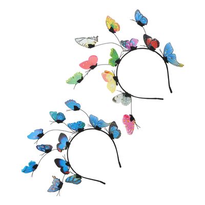 STOBAZA 2 Pcs Butterfly Headband Set for Women, Plastic Photography Hair Accessories, Bridal Floral Headpiece for Travel and Photo Shoot