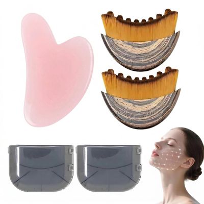 2pcs Lymphatic Brush,Lymphatic Contour Face Brush,Guasha Face Brush,Dry Brush for Lymphatic Drain,Lymphatic Drainage with 1 Scraping Tool,Jawline Sculpting Puffiness Lifting Relaxation