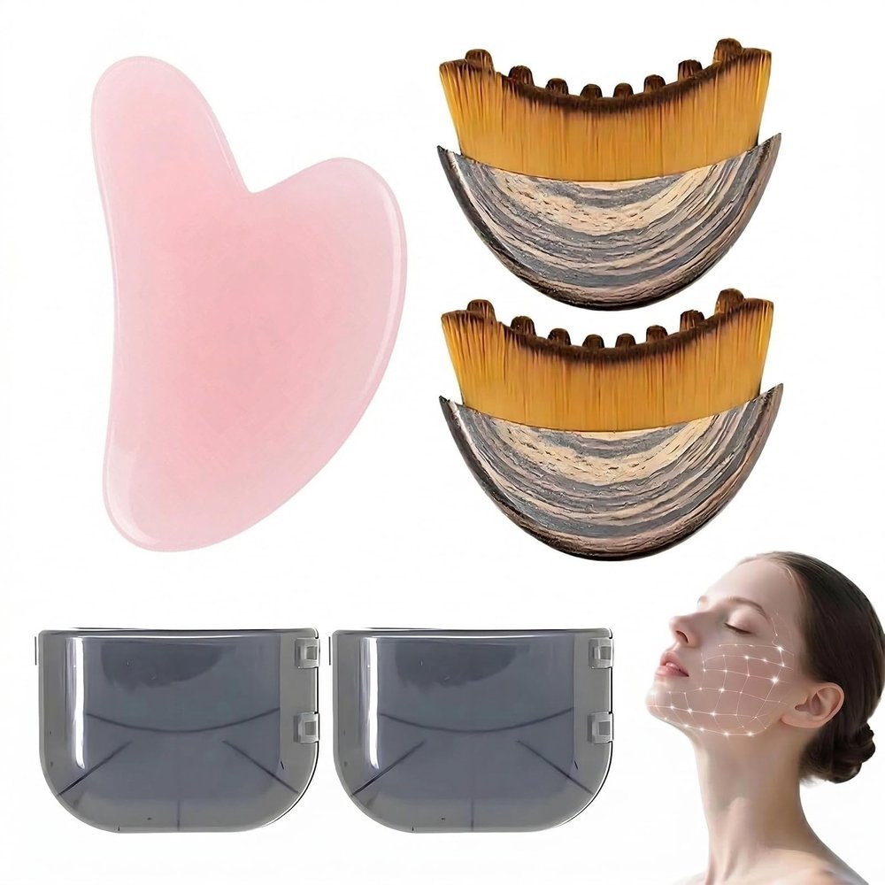 2pcs Lymphatic Brush,Lymphatic Contour Face Brush,Guasha Face Brush,Dry Brush for Lymphatic Drain,Lymphatic Drainage with 1 Scraping Tool,Jawline Sculpting Puffiness Lifting Relaxation