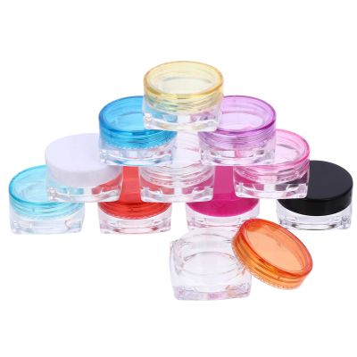Cabilock 50pcs Small Square Bottom Cream Sample Containers 3g Mixed Color Empty Cosmetic Jars for Travel Skincare Lotion Storage Random Color