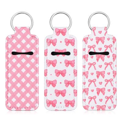Bruislard 3 Pcs Lipgloss Holder KeyChain Cute Clip-On Sleeve Pouch Pink Lip Balm Holder for Woman