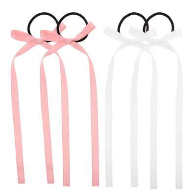 SOIMISS 2 Pairs Ribbon Bow Hair Ties Elastic Hair Ropes with Bows for White and Pink Cute Ponytail Braids for School and Casual Outings