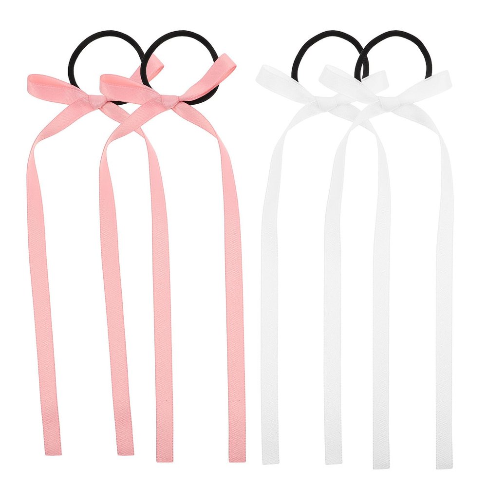 SOIMISS 2 Pairs Ribbon Bow Hair Ties Elastic Hair Ropes with Bows for White and Pink Cute Ponytail Braids for School and Casual Outings