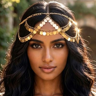 Kilshye Sequin Head Chain Jewelry Gold Headpiece Festival Costume Hair Accessories for Women