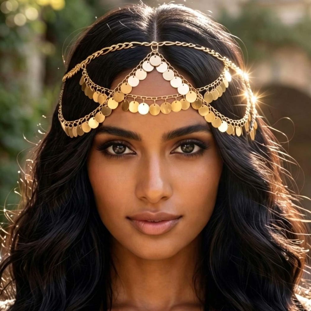 Kilshye Sequin Head Chain Jewelry Gold Headpiece Festival Costume Hair Accessories for Women