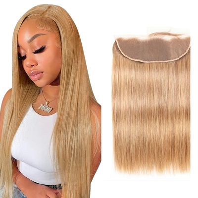 #27 Blonde Lace Closure 13x4 HD Transparent Lace Frontal 26 Inch Brazilian Virgin Hair Free Part Honey Blonde Straight Lace Closure Pre Plucked Human Hair Extensions
