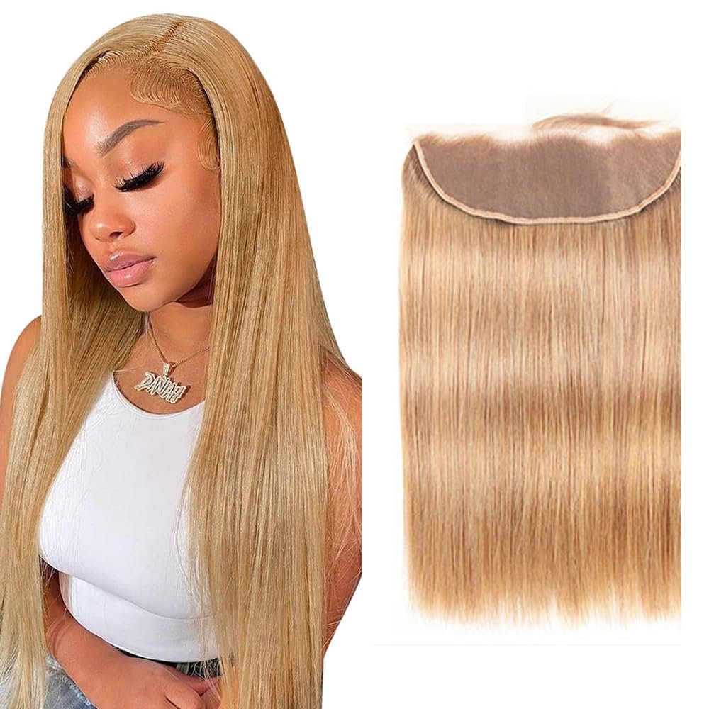 #27 Blonde Lace Closure 13x4 HD Transparent Lace Frontal 26 Inch Brazilian Virgin Hair Free Part Honey Blonde Straight Lace Closure Pre Plucked Human Hair Extensions