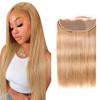 #27 Blonde Lace Closure 13x4 HD Transparent Lace Frontal 26 Inch Brazilian Virgin Hair Free Part Honey Blonde Straight Lace Closure Pre Plucked Human Hair Extensions view 1