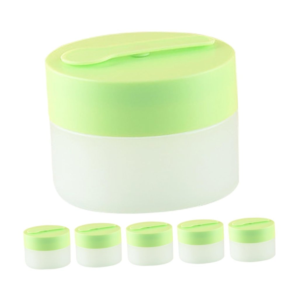 VILLCASE 6pcs 110g Travel Size Refillable Cosmetic Jars for Creams with Magnetic Spoon and Replaceable Inner Liner, Small Plastic Storage Containers for Face Lotion and Skincare Samples