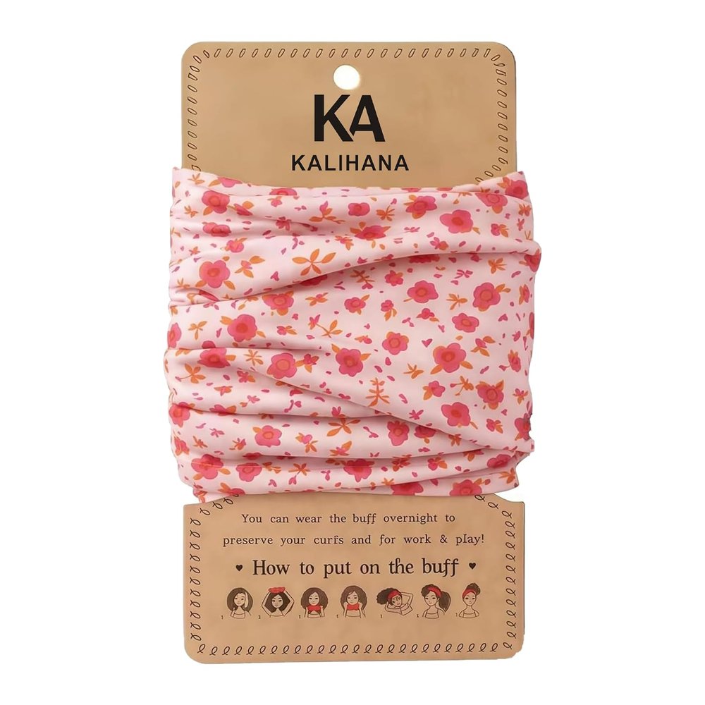 KALIHANA Pineapple Hair Wrap for Curly Hair - Sleep & Travel Scarf, Anti-Frizz Stretch Bonnet, Stay-Put for Thick Hair (Flower)